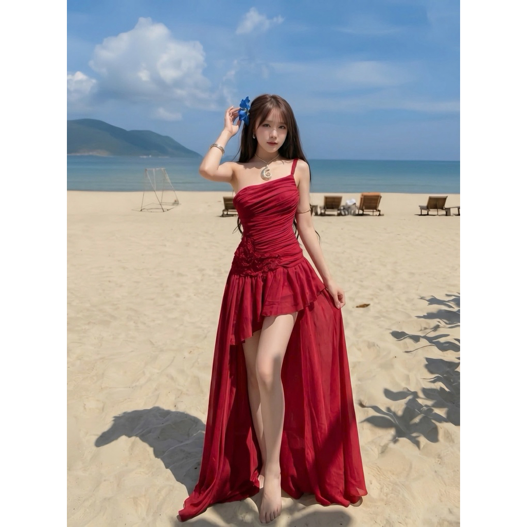 DT10 ĐẦM TƠ ÁNH KIM TRẮNG LỆCH VAI XOẮN DÂY THỪNG ĐI BIỂN, ĐI CHƠI, ĐI DU LỊCH SANG CHẢNH SLAY