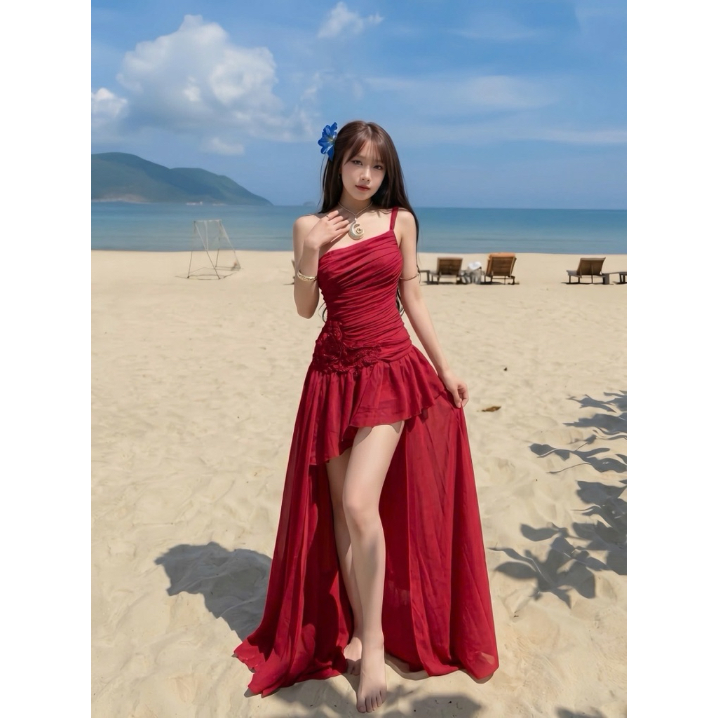 DT10 ĐẦM TƠ ÁNH KIM TRẮNG LỆCH VAI XOẮN DÂY THỪNG ĐI BIỂN, ĐI CHƠI, ĐI DU LỊCH SANG CHẢNH SLAY