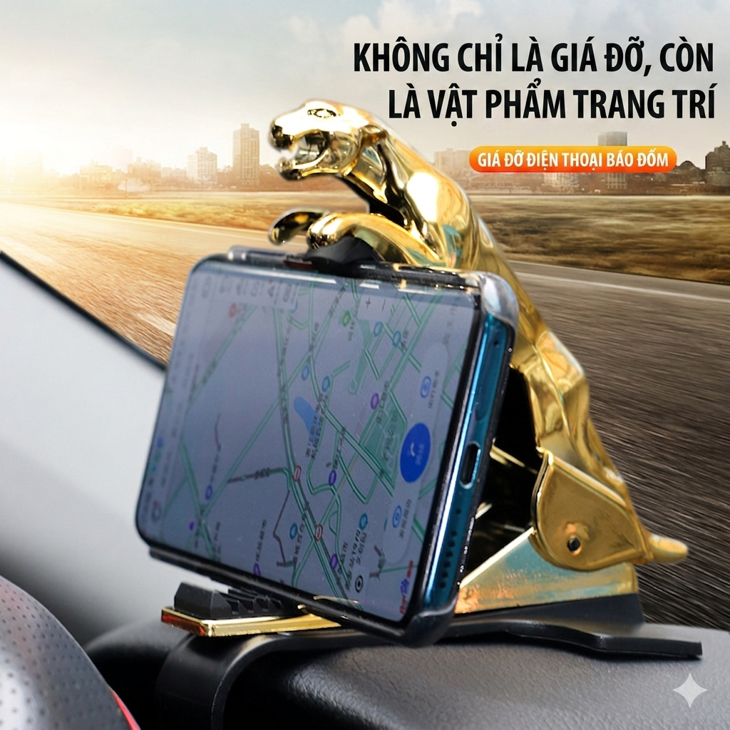 Giá Đỡ Điện Thoại Ô Tô Hình Báo Mạ Vàng, Mạ Bạc – Kẹp Khe Gió Sang Trọng, Chắc Chắn CobakAuto
