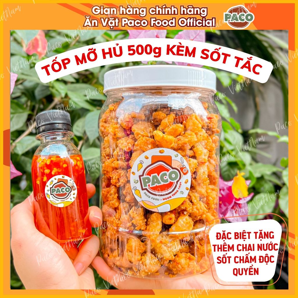 siêu phẩm tổng hợp da heo tóp mỡ mắm tỏi da gà ngon giòn rụm Paco Food hủ lớn 500g ngon tiện lợi ăn vặt