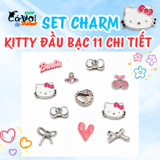 Set charm Hello Kitty barbie hồng bạc 11 chi tiết- Hàng vip xịn cao cấp đáng yêu gắn dép