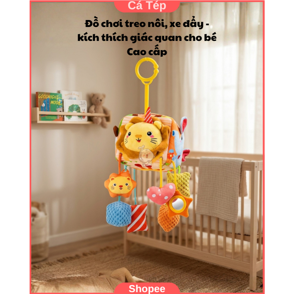 Đồ chơi treo nôi, xe đẩy kích thích giác quan cho bé, vải mềm, có kẹp tiện lợi - Sư tử
