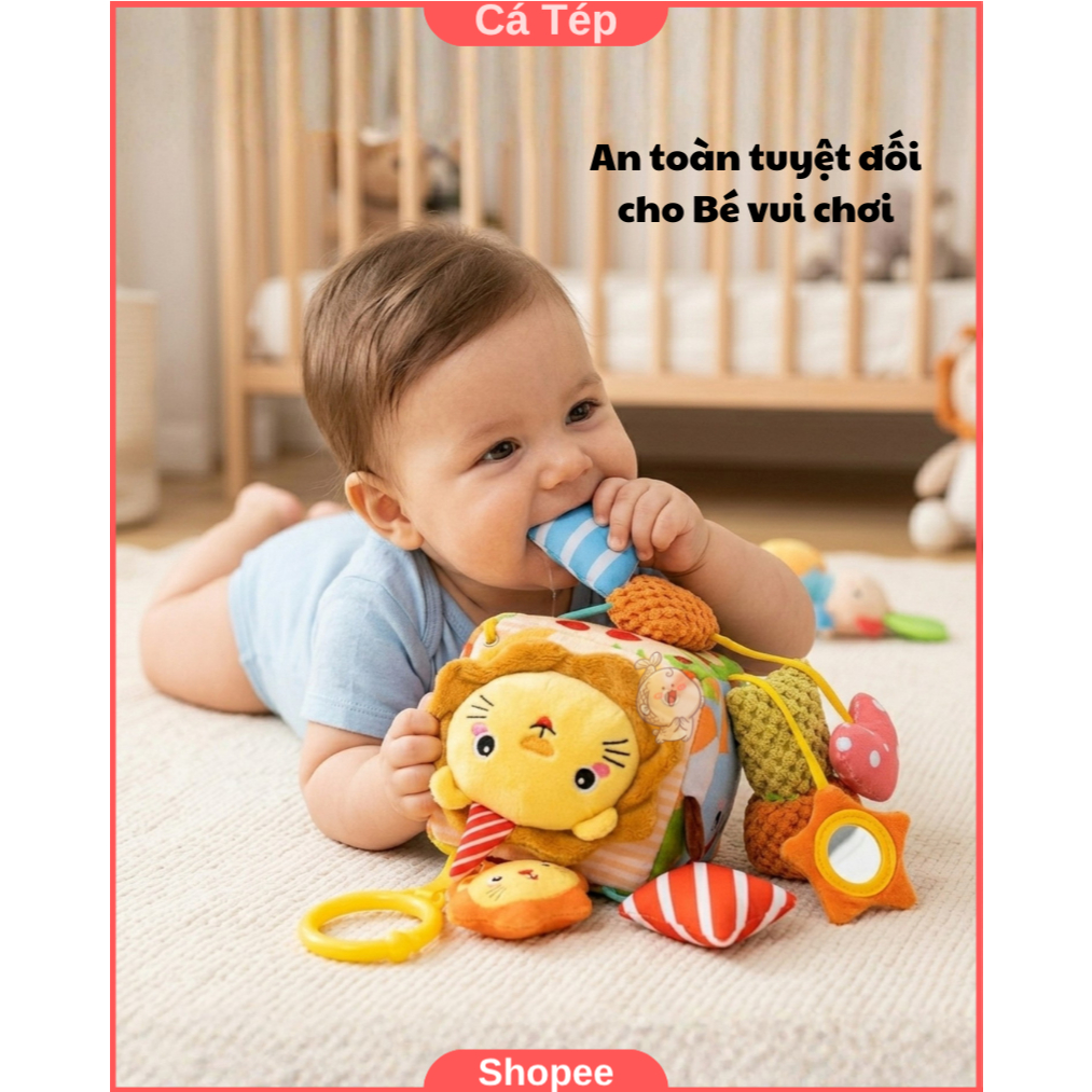 Đồ chơi treo nôi, xe đẩy kích thích giác quan cho bé, vải mềm, có kẹp tiện lợi - Sư tử
