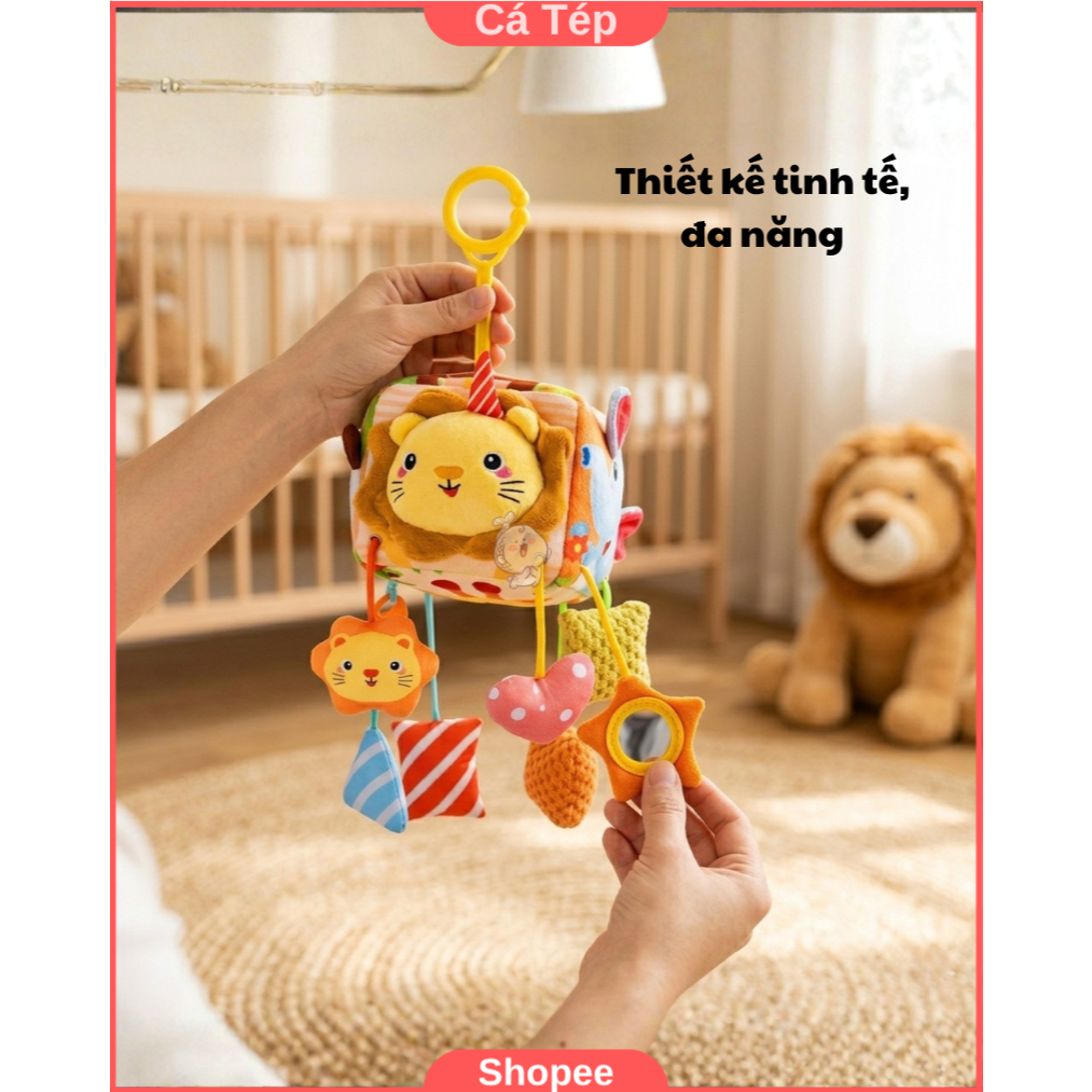 Đồ chơi treo nôi, xe đẩy kích thích giác quan cho bé, vải mềm, có kẹp tiện lợi - Sư tử