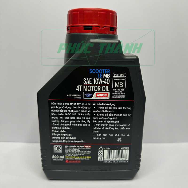 Dầu Nhớt Xe Tay Ga MOTUL SCOOTER LE 4T 10W40 800ml/1L - Chính Hãng