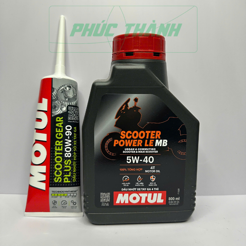 Combo Nhớt Xe Tay Ga Tổng Hợp 100% MOTUL POWER LE 5W40 800ml & Nhớt Hộp Số MOTUL 120ml