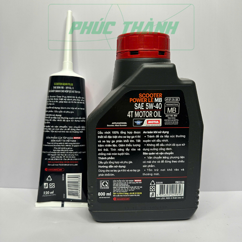 Combo Nhớt Xe Tay Ga Tổng Hợp 100% MOTUL POWER LE 5W40 800ml & Nhớt Hộp Số MOTUL 120ml