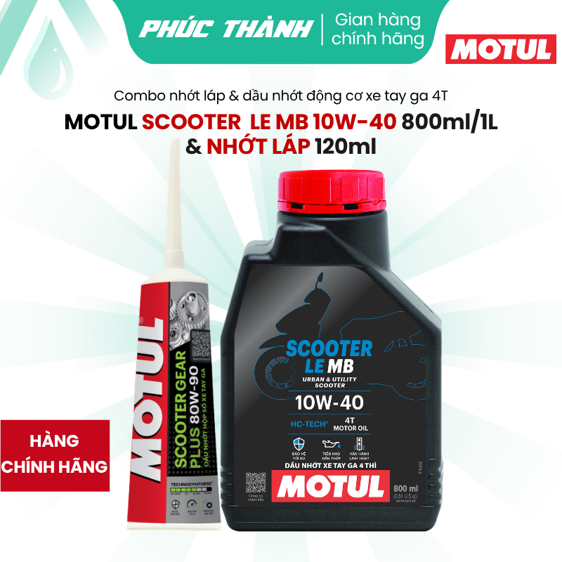 Combo Nhớt Xe Tay Ga MOTUL SCOOTER LE 4T 10W40 800ml + Nhớt Láp Motul 120ml - Chính Hãng
