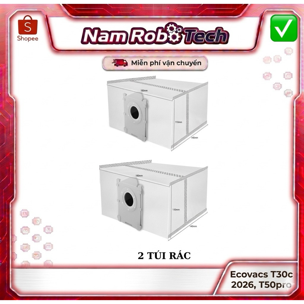 Phụ Kiện Thay Thế Cao Cấp Cho Robot Hút Bụi Ecovacs T30c / T50 Pro / T80 Phụ kiện chuyên dụng - Tương thích