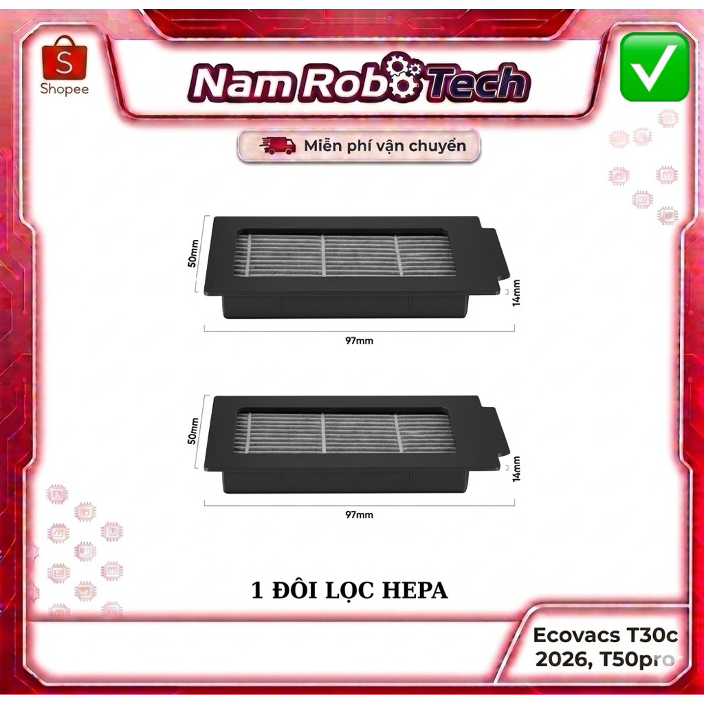 Phụ Kiện Thay Thế Cao Cấp Cho Robot Hút Bụi Ecovacs T30c / T50 Pro / T80 Phụ kiện chuyên dụng - Tương thích