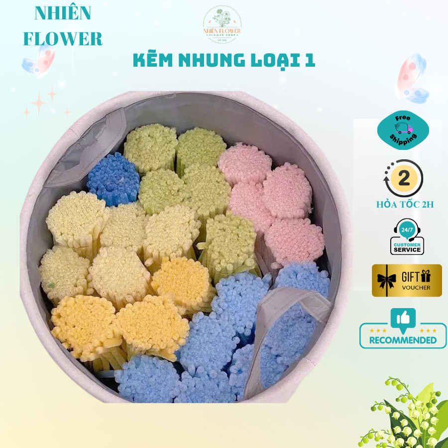 Dây Kẽm Nhung Màu Pastel Loại 1 Bó 50-100 sợi Dày 7,5-8mm Nhiều Màu, Dày Mịn Dùng Làm Hoa Kẽm Nhung