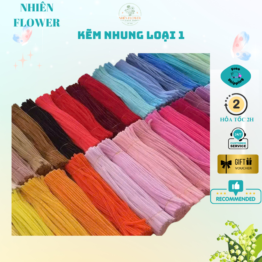 Kẽm Nhung Loại 1 Bó 50-100 sợi Dày 7,5-8mm Nhiều Màu Sắc, Dày Mịn Dùng Làm Hoa Kẽm Nhung, Handmade