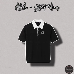 ⚡️[Hight Quality] Áo Polo Len \/ Black Nam Nữ - Điểm Nhấn Dệt Phối Cổ Trắng Cao Cấp Loại 1