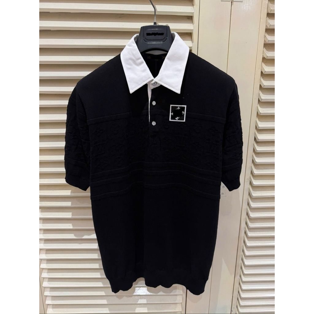 ⚡️[Hight Quality] Áo Polo Len \/ Black Nam Nữ - Điểm Nhấn Dệt Phối Cổ Trắng Cao Cấp Loại 1