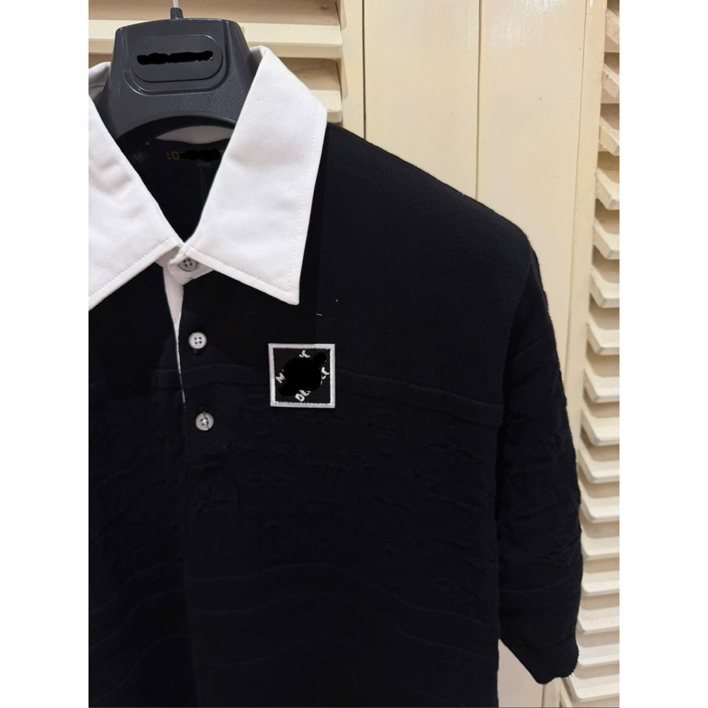⚡️[Hight Quality] Áo Polo Len \/ Black Nam Nữ - Điểm Nhấn Dệt Phối Cổ Trắng Cao Cấp Loại 1
