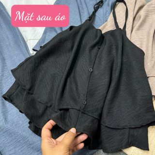 Áo hai dây nữ bigsize dáng babydoll tầng xòe nhẹ chất linen mát 3 màu trắng đen xanh form rộng che bụng A354