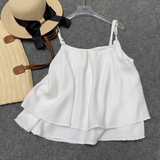 Áo hai dây nữ bigsize dáng babydoll tầng xòe nhẹ chất linen mát 3 màu trắng đen xanh form rộng che bụng A354
