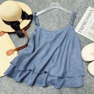 Áo hai dây nữ bigsize dáng babydoll tầng xòe nhẹ chất linen mát 3 màu trắng đen xanh form rộng che bụng A354