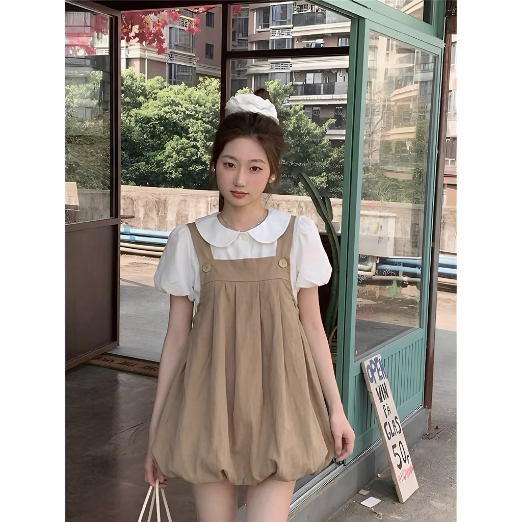 [DALE MỞ BÁN] Sét Váy Yếm Bí Cute Dây To Khuy Cúc Kèm Áo Sơ Mi | BigBuy360 - bigbuy360.vn