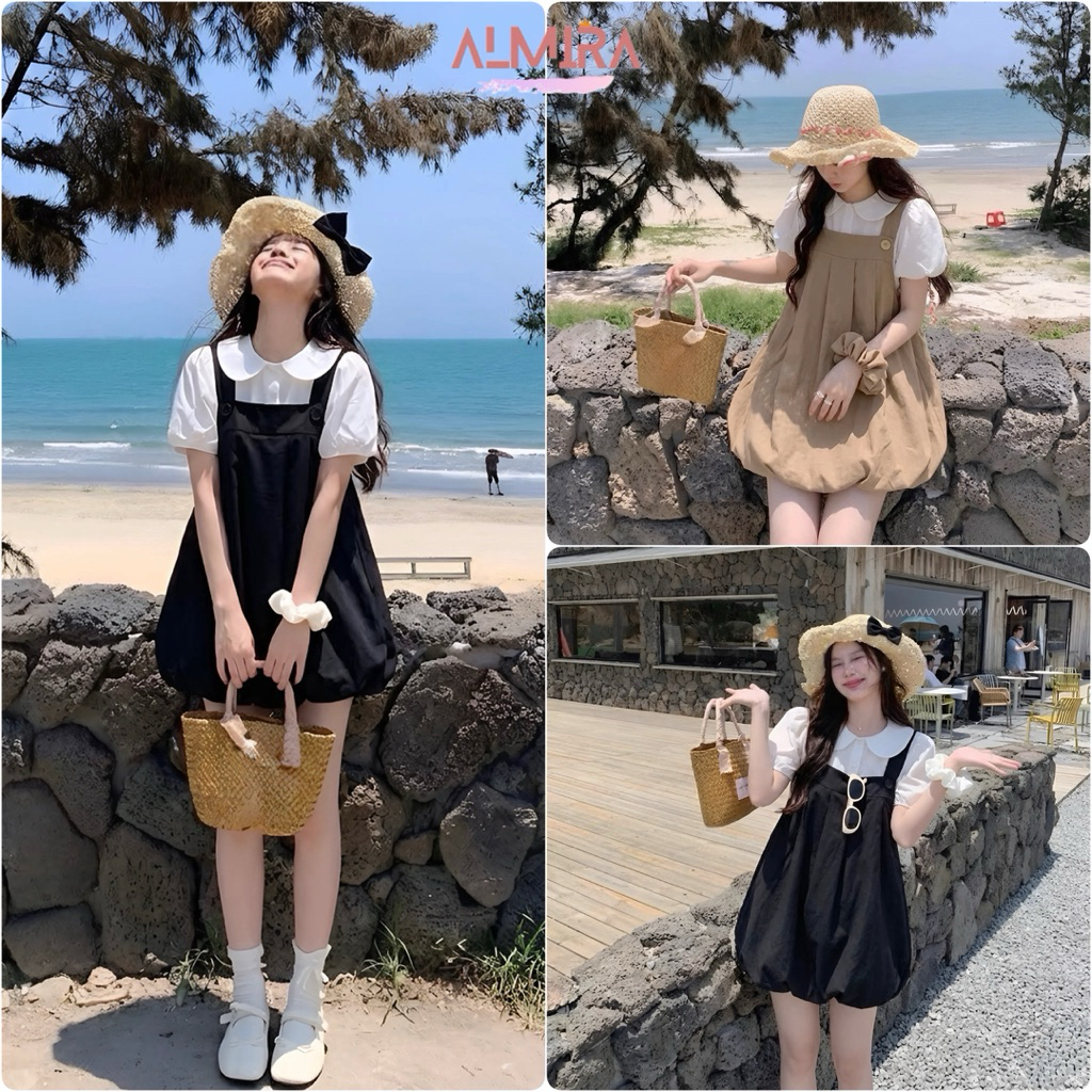 [DALE MỞ BÁN] Sét Váy Yếm Bí Cute Dây To Khuy Cúc Kèm Áo Sơ Mi | BigBuy360 - bigbuy360.vn