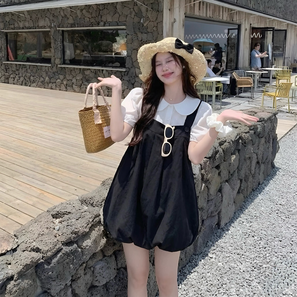 [DALE MỞ BÁN] Sét Váy Yếm Bí Cute Dây To Khuy Cúc Kèm Áo Sơ Mi | BigBuy360 - bigbuy360.vn
