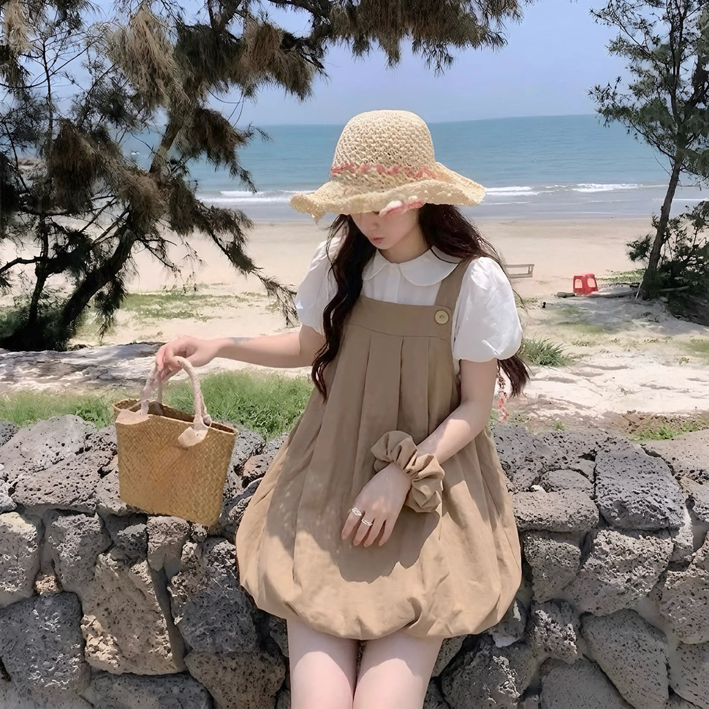 [DALE MỞ BÁN] Sét Váy Yếm Bí Cute Dây To Khuy Cúc Kèm Áo Sơ Mi | BigBuy360 - bigbuy360.vn