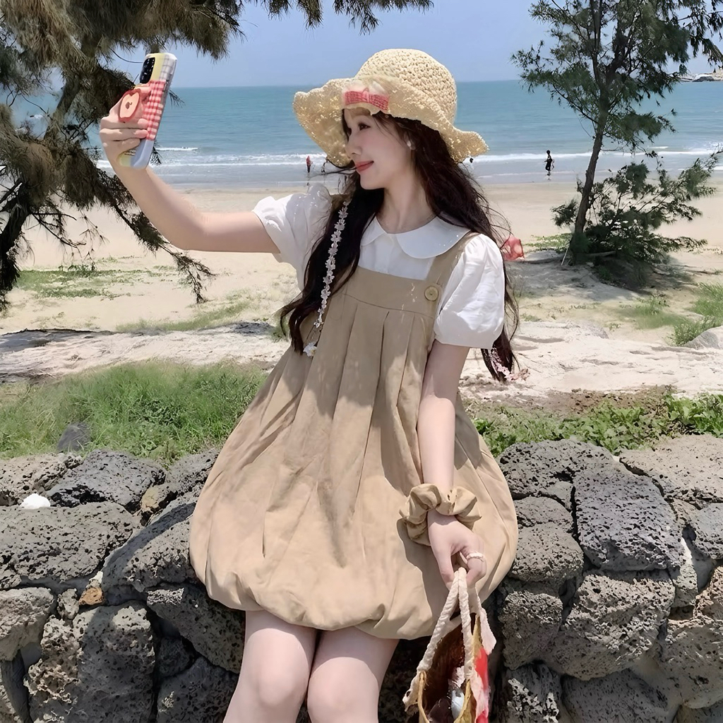 [DALE MỞ BÁN] Sét Váy Yếm Bí Cute Dây To Khuy Cúc Kèm Áo Sơ Mi | BigBuy360 - bigbuy360.vn