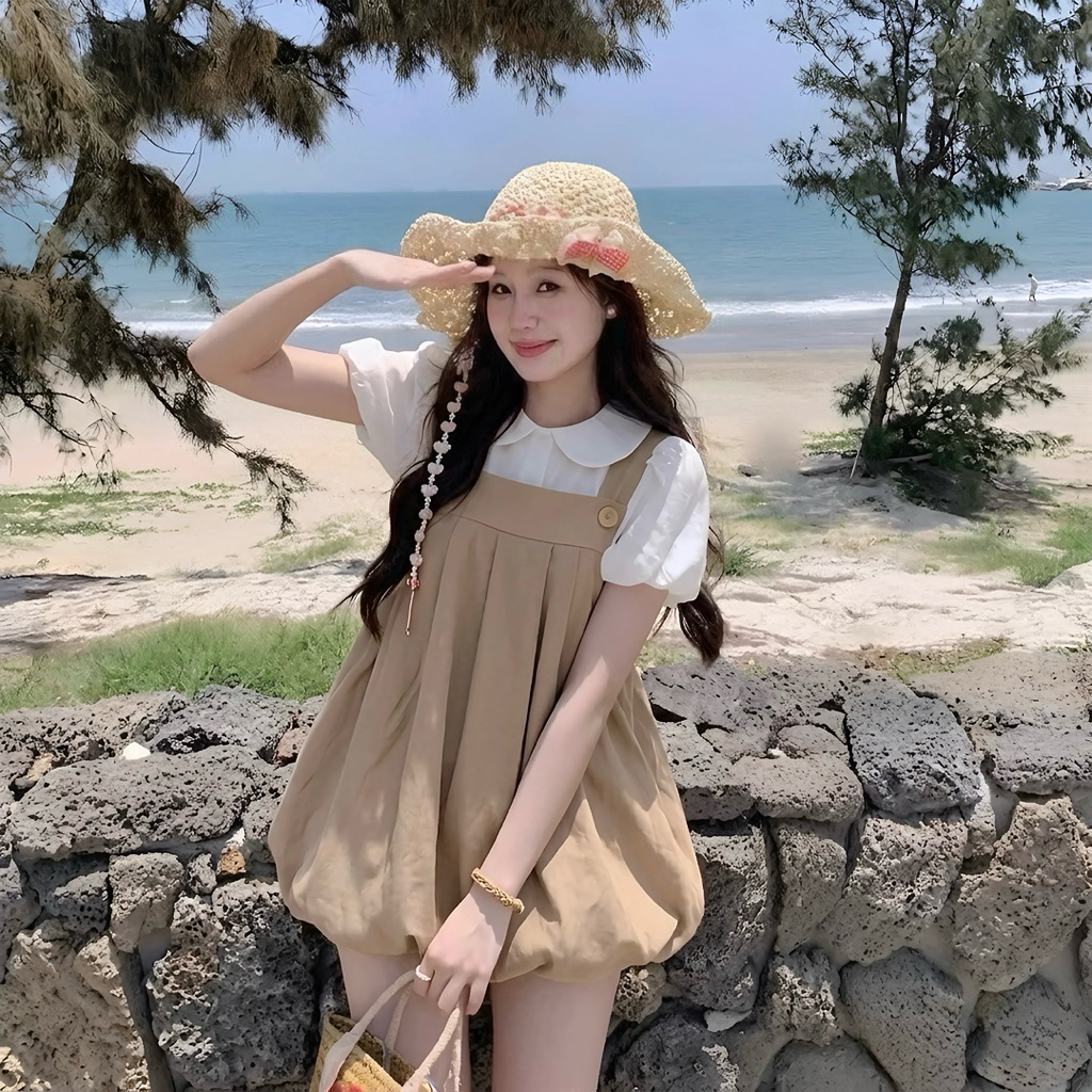 [DALE MỞ BÁN] Sét Váy Yếm Bí Cute Dây To Khuy Cúc Kèm Áo Sơ Mi | BigBuy360 - bigbuy360.vn
