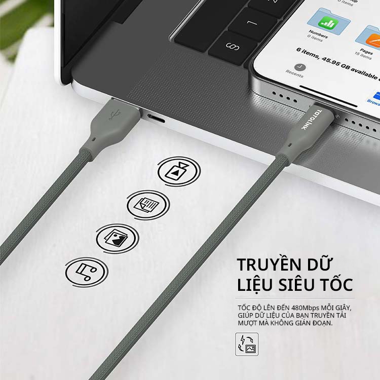 [Hoả Tốc] Cáp Sạc TOTOLINK USB A to Type-C 3A – Hỗ trợ iPhone 15/16 dùng cổng Type-C, Android, Truyền Dữ Liệu