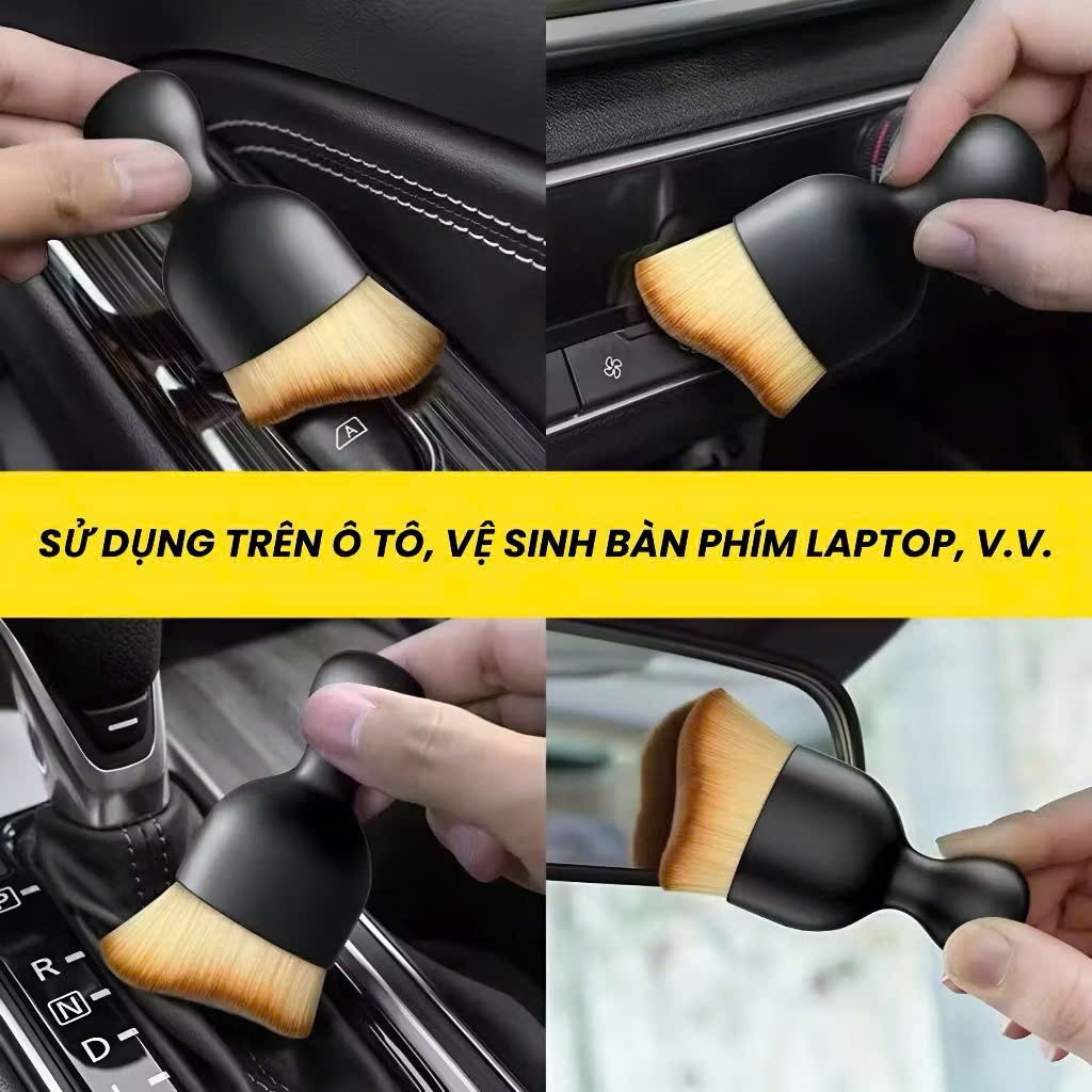 Chổi Cọ Quét Bụi Mini Đầu Cong Lông Mềm Vệ Sinh Nội Thất Ô Tô, Cọ Làm Sạch Khe Cửa Taplo Vô Lăng Tiện Lợi