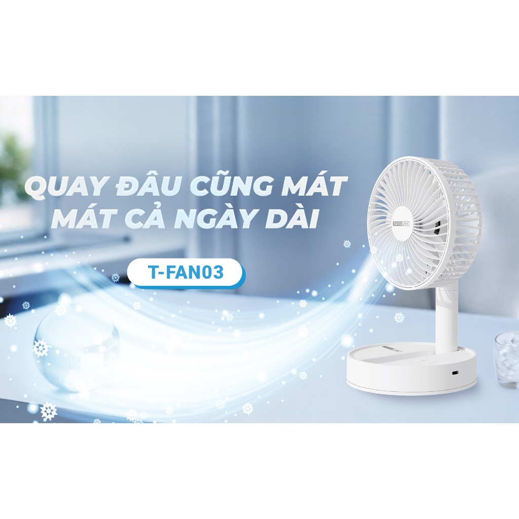 [Hỏa Tốc] Quạt Sạc Mini Xoay Tự Động 90° Totolink Fan03 – Cổ Gập Linh Hoạt, Pin Lâu, Có Hẹn Giờ Tắt