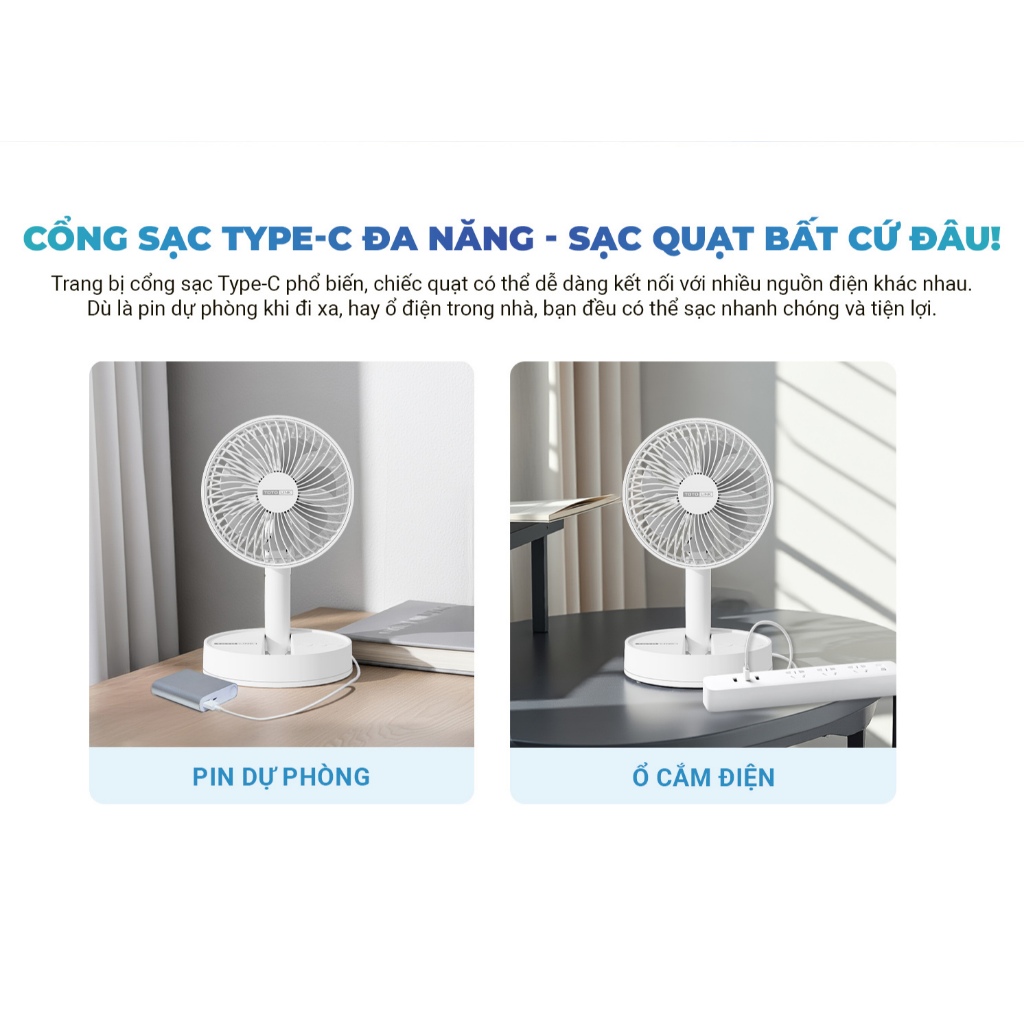 [Hỏa Tốc] Quạt Sạc Mini Xoay Tự Động 90° Totolink Fan03 – Cổ Gập Linh Hoạt, Pin Lâu, Có Hẹn Giờ Tắt