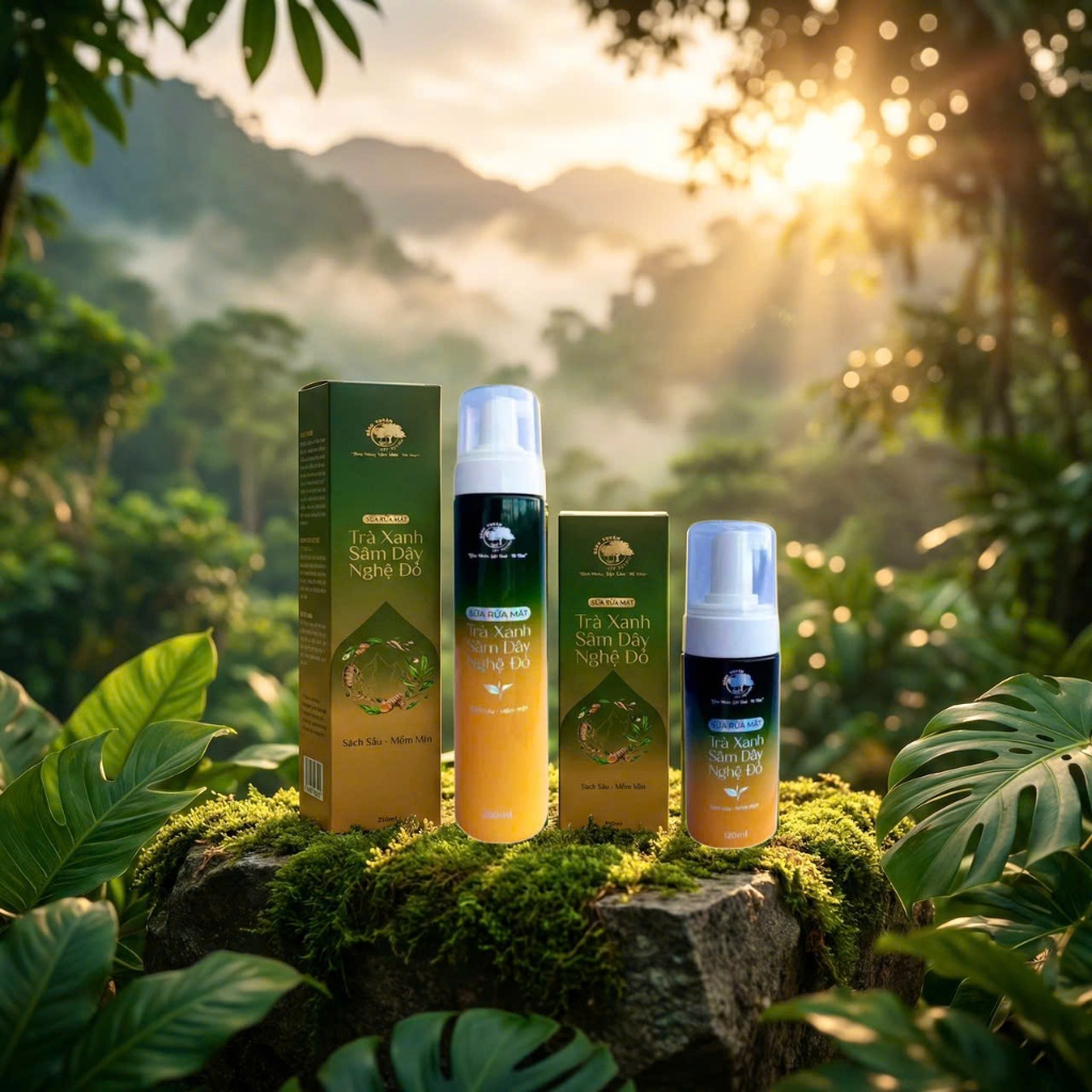 Sữa Rửa Mặt Trà Xanh Sâm Dây & Nghệ Đỏ Hằng Thuận Tây Nguyên