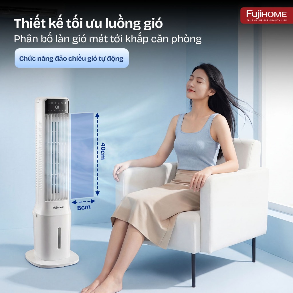 Quạt điện hơi nước làm mát Nhập Khẩu FUJIHOME AC-1000B, quạt tháp cây tự đảo chiều công suất lớn