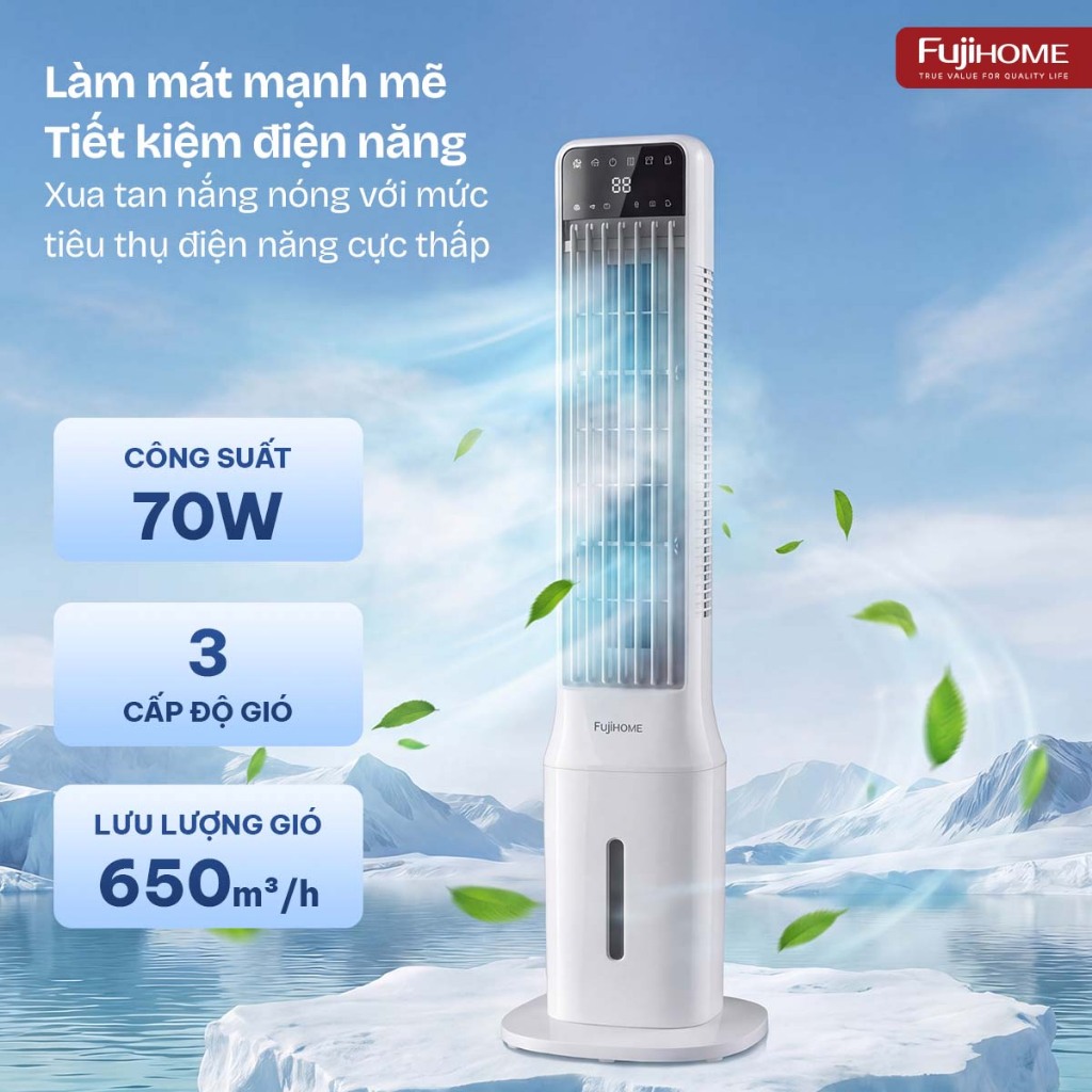 Quạt điện hơi nước làm mát Nhập Khẩu FUJIHOME AC-1000B, quạt tháp cây tự đảo chiều công suất lớn