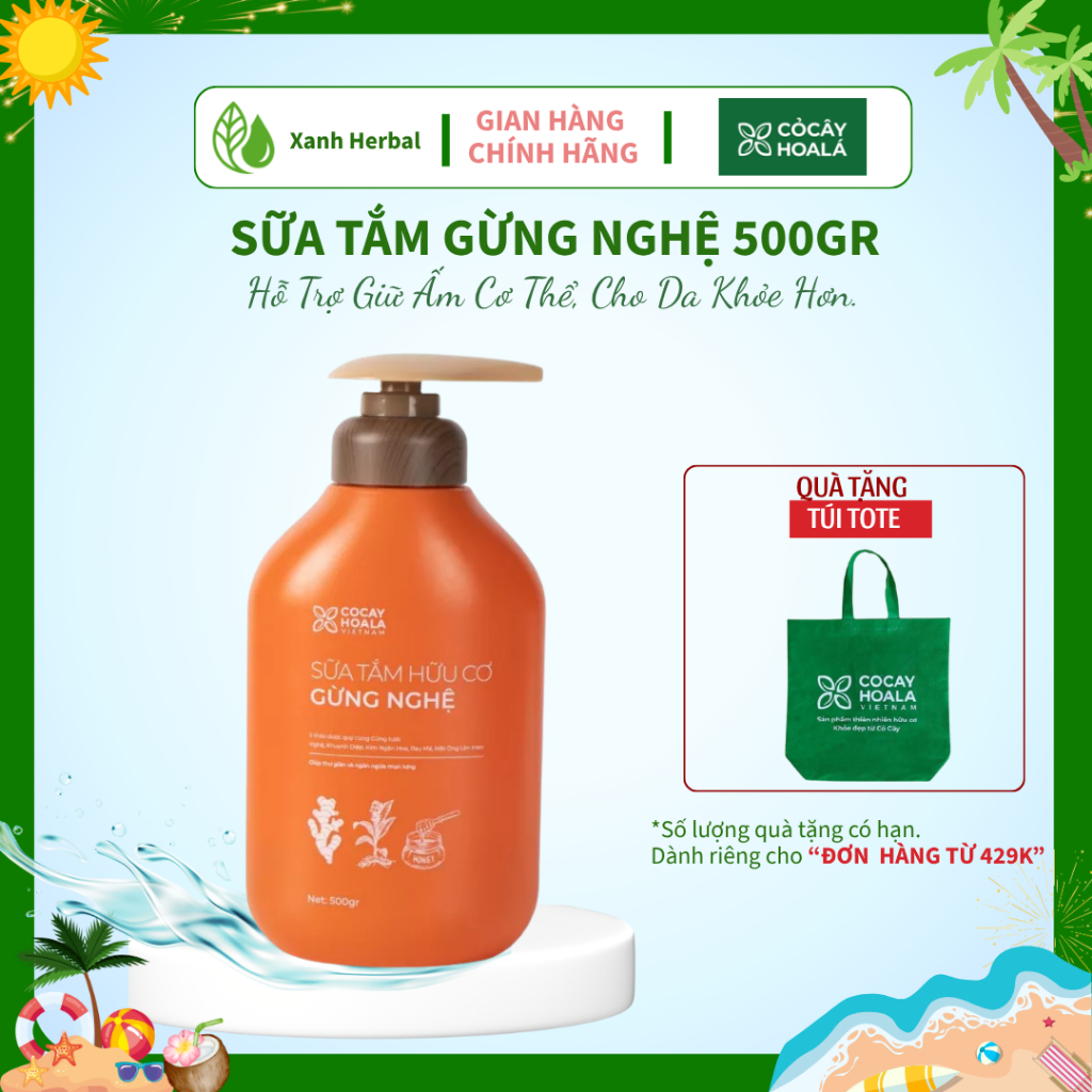 [500gr] Sữa Tắm Thảo Dược Gừng Nghệ Cỏ Cây Hoa Lá– Làm Sạch Sâu, Giúp Da Sáng Mịn, Phù Hợp Cho Mẹ Bầu