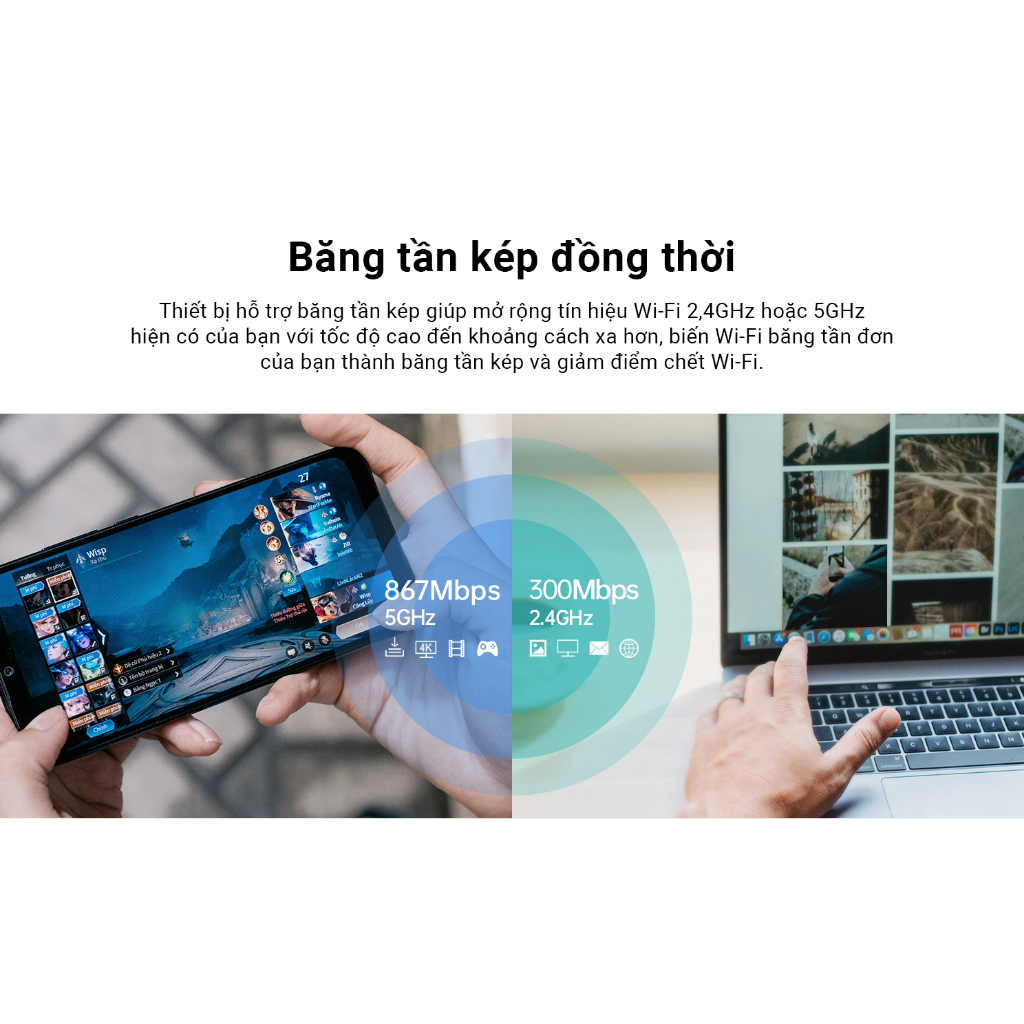 Bộ mở rộng sóng Wi-Fi TOTOLINK EX1200T-V2 băng tần kép chuẩn AC1200Mbps