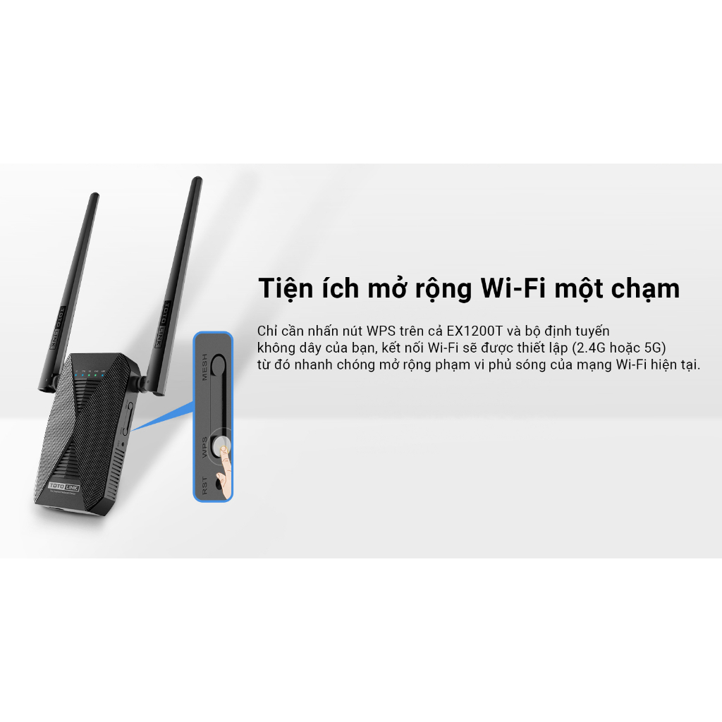Bộ mở rộng sóng Wi-Fi TOTOLINK EX1200T-V2 băng tần kép chuẩn AC1200Mbps