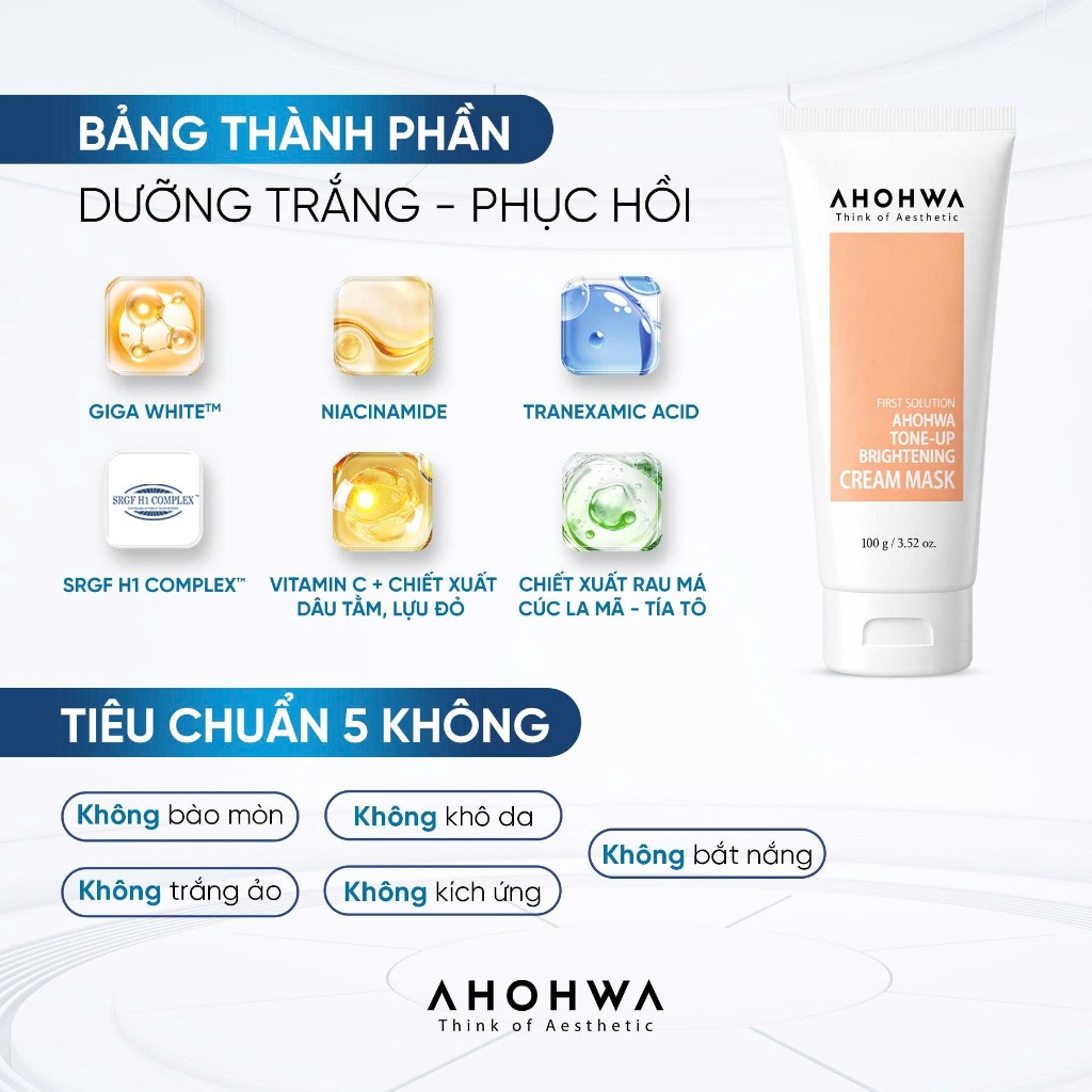Ahohwa - Tone-Up Brightening Cream Mask - Mặt nạ ủ trắng da - 100g/500g