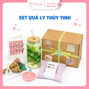 Hộp Quà Ly Thủy Tinh Nắp Gỗ Full Set - Quà Tặng Bạn Gái, Sinh nhật | Set Quà Cute dễ thương