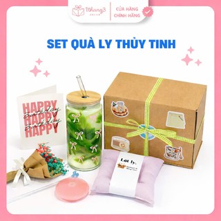 Hộp Quà Ly Thủy Tinh Nắp Gỗ Full Set - Quà Tặng Bạn Gái, Sinh nhật | Set Quà Cute dễ thương
