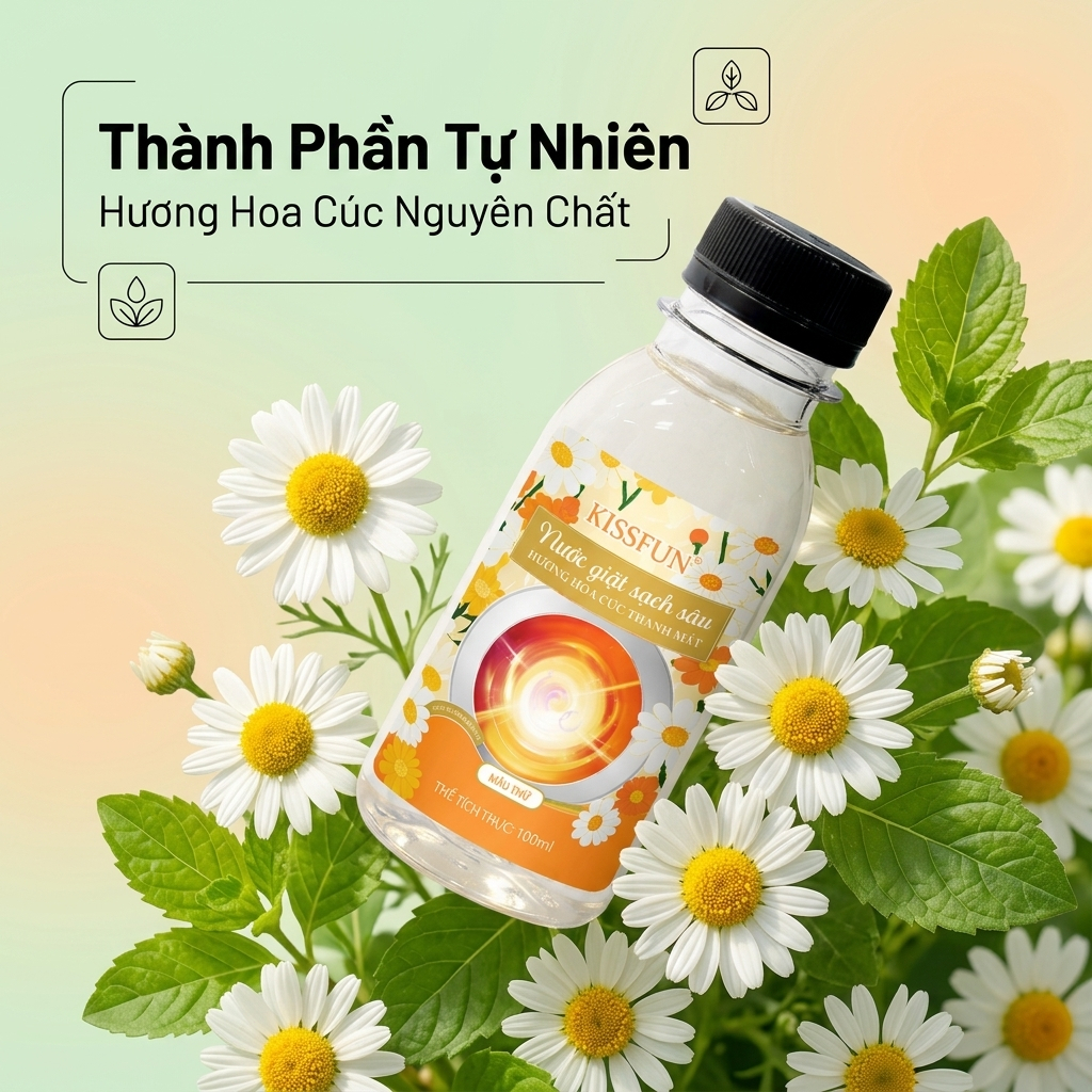 Nước giặt mini KISSFUN Hương hoa cúc 100ml | Sạch sâu & Mềm vải - Khử Mùi & Lưu hương 72h