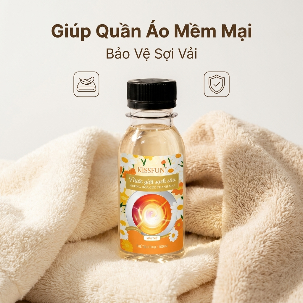 Nước giặt mini KISSFUN Hương hoa cúc 100ml | Sạch sâu & Mềm vải - Khử Mùi & Lưu hương 72h