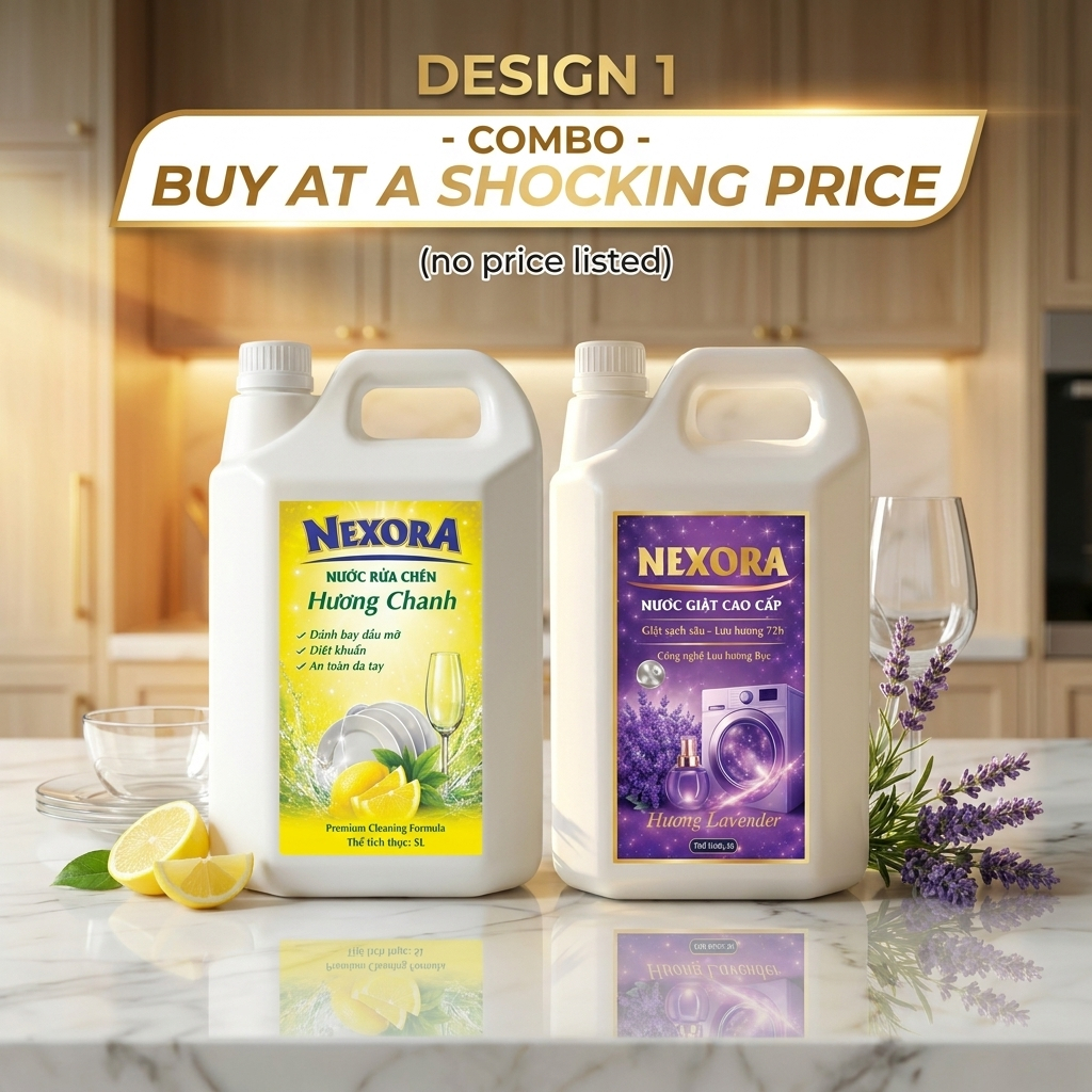 Combo Nước Giặt Lavender 5L + Nước Rửa Chén Chanh Sả 5L – Can Lớn Siêu Tiết Kiệm, Dùng Lâu Cho Gia Đình