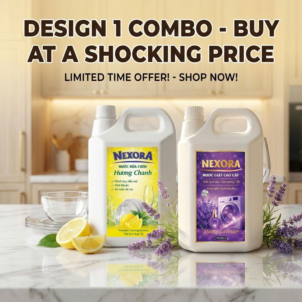 Combo Nước Giặt Lavender 5L + Nước Rửa Chén Chanh Sả 5L – Can Lớn Siêu Tiết Kiệm, Dùng Lâu Cho Gia Đình