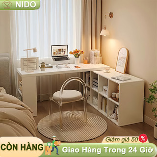 Nido Bàn Trang Điểm Góc Chữ L Xoay Linh Hoạt - Bàn Làm Việc Kèm Kệ Đa Năng Tiết Kiệm Diện Tích