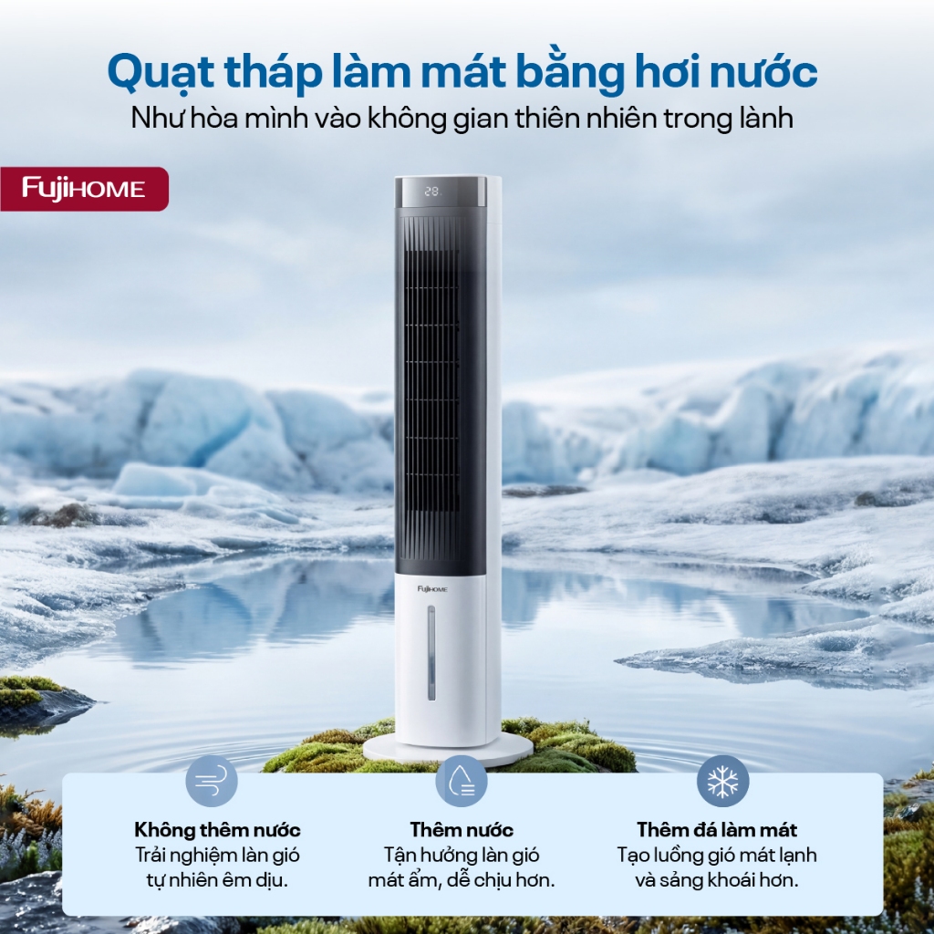 Quạt tháp hơi nước FUJIHOME AC-1001C Nhập Khẩu, quạt điện cây điều hòa gia đình công suất lớn