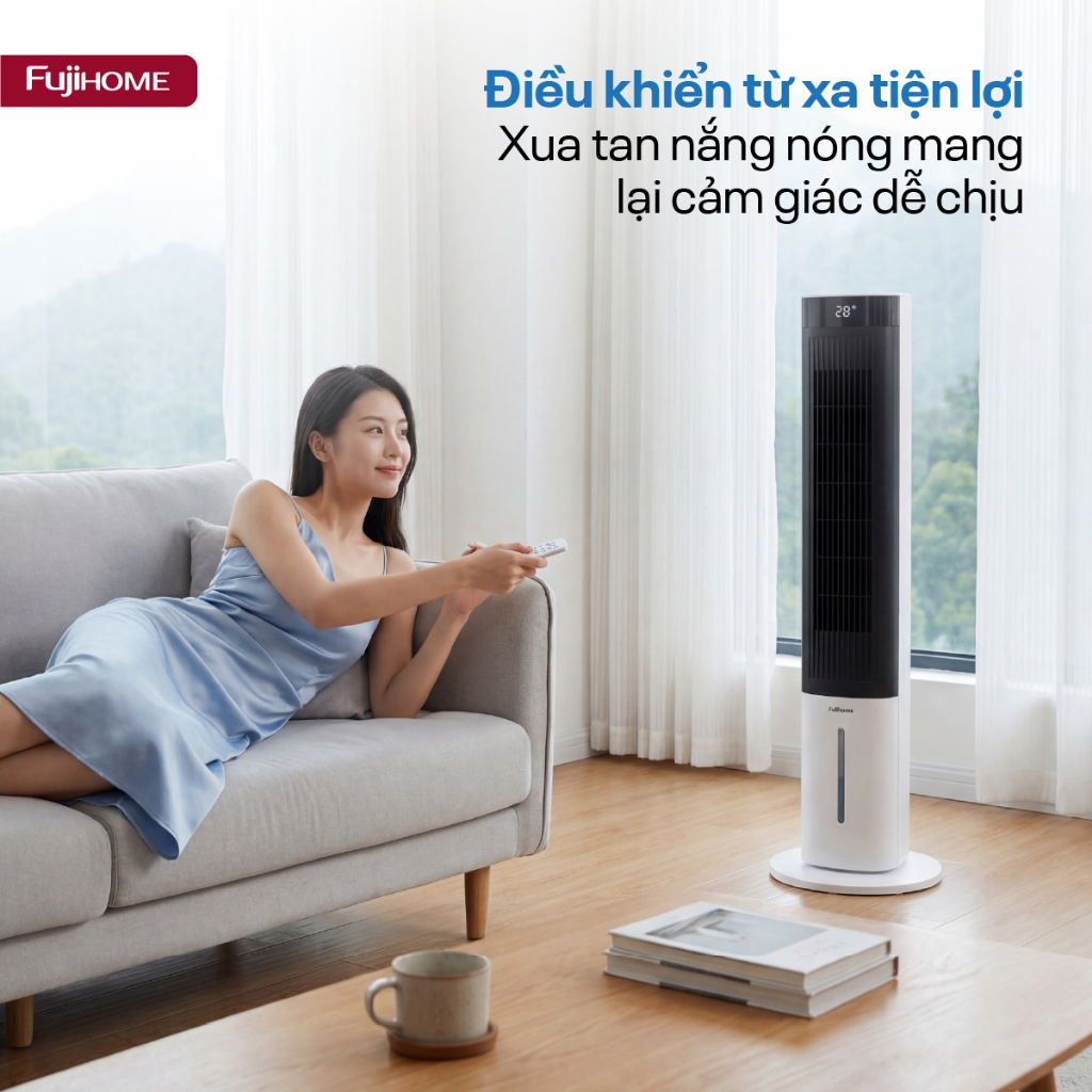 Quạt tháp hơi nước FUJIHOME AC-1001C Nhập Khẩu, quạt điện cây điều hòa gia đình công suất lớn
