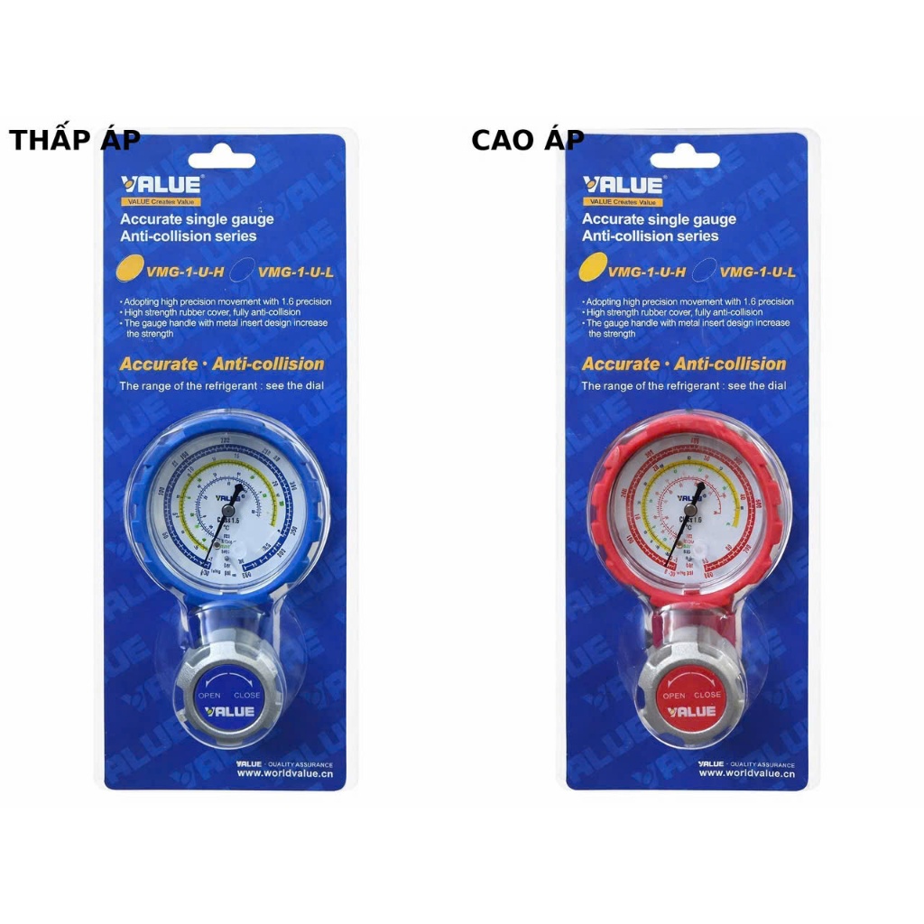Đồng Hồ Nạp Gas Lạnh VALUE Đơn  Cao Áp - Thấp Áp, Đồng Hồ Đo Gas Điều Hòa Chính Xác Cao