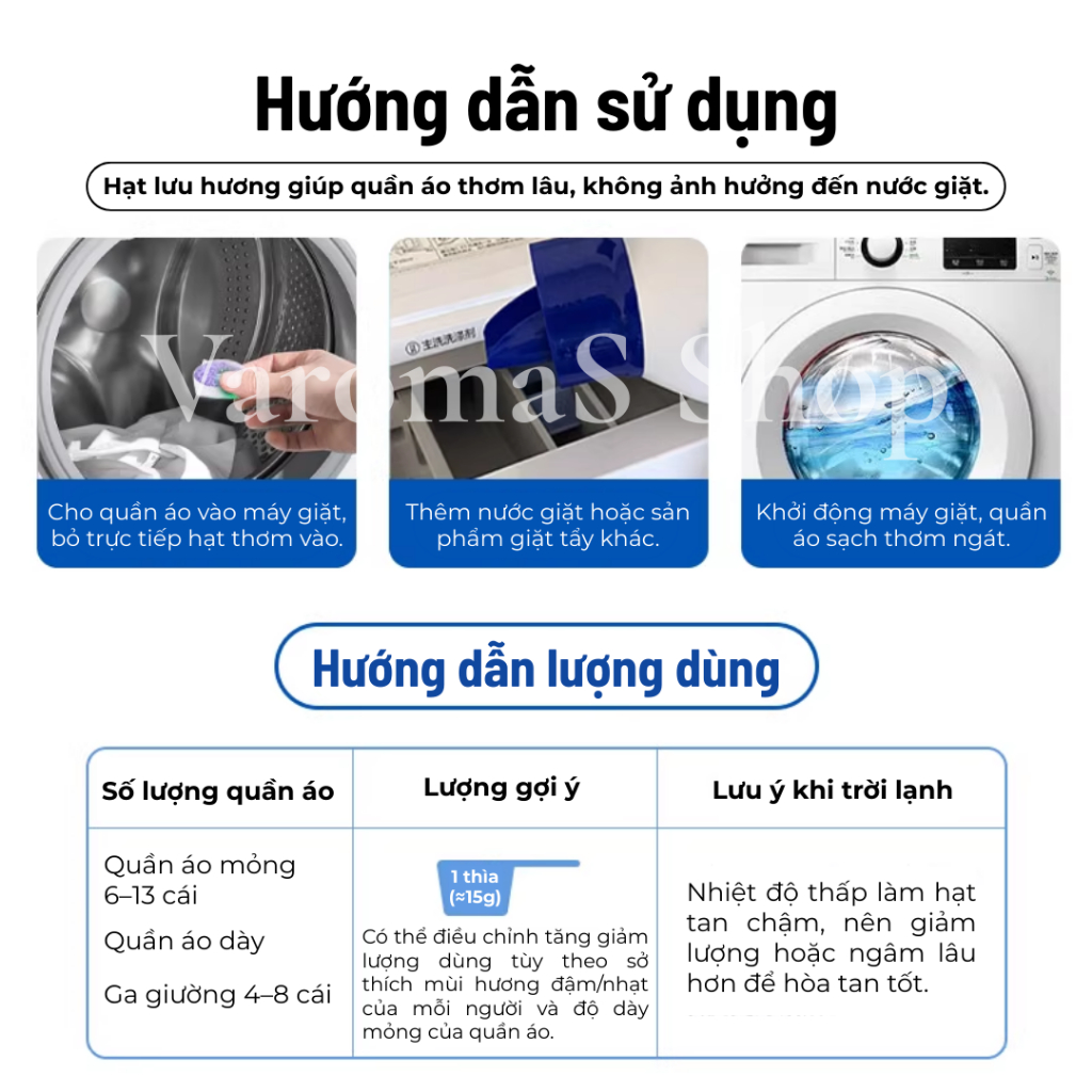 Hạt Lưu Hương Quần Áo, Viên Xả Vải Thơm Varomas Tự Nhiên Dịu Nhẹ Lâu Phai Độc Đáo LH02 800g